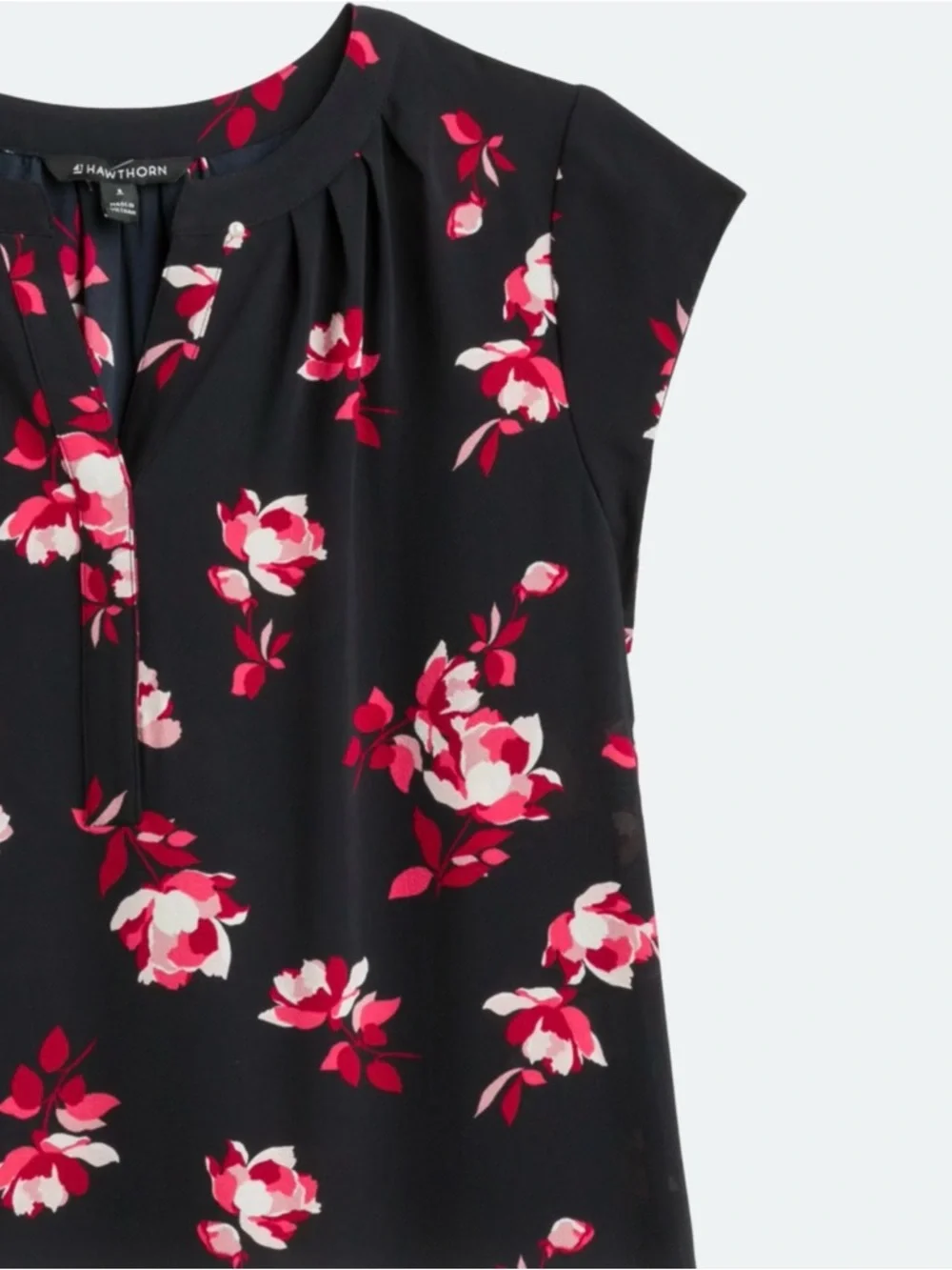 41 Hawthorn Black Cap-Sleeve Blouse with Pink Floral Print - Picture 6 of 6